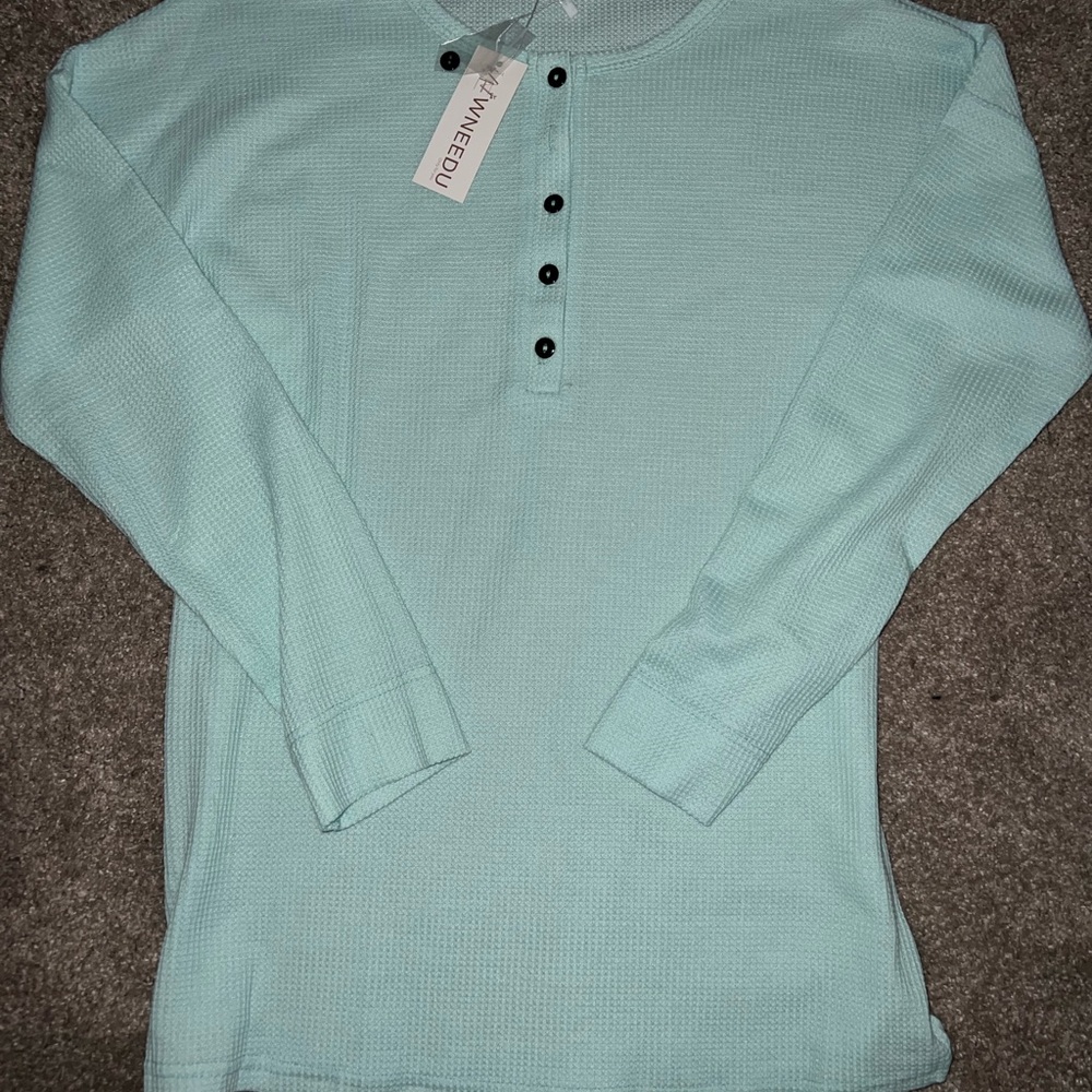Mint Green Long Sleeve Henley Shirt